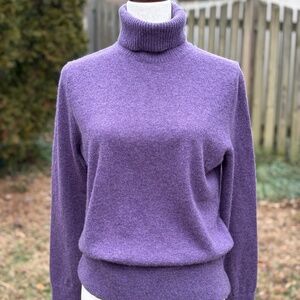 Lands’ End 100% Cashmere Turtleneck Sweater Medium Purple Heather